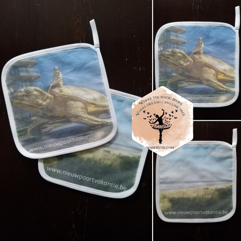 Witte pannenlappen met foto / afbeelding