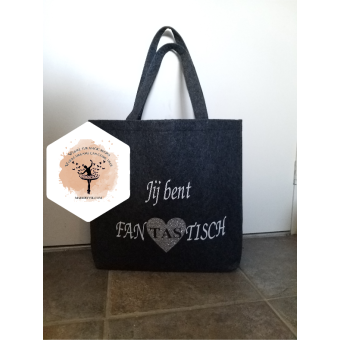 Personalized felt bag with with leather-look handles