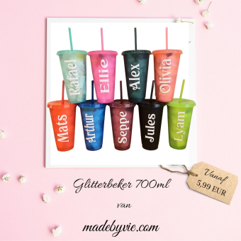 Glitterbeker 700ml met naam
