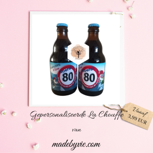 Bierflesje La Chouffe met gepersonaliseerd etiket